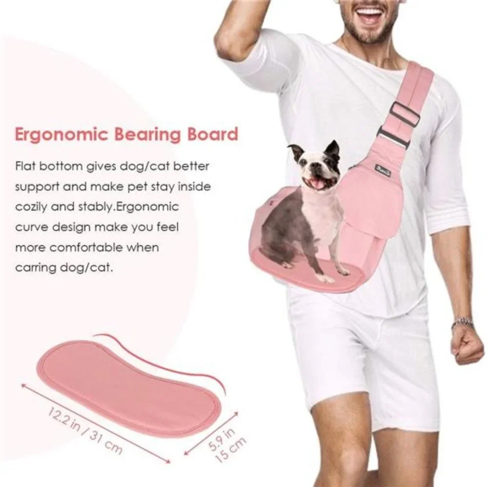 Dog Sling Carrier, Hard Bottom Support & Adjustable Soft Padded Shoudler Strap